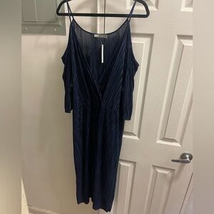 NWT ASOS curve navy ribbed texture midi dress cold shoulder cut outs size 24